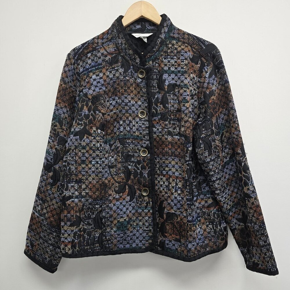 Christopher & Banks Tapestry Jacket XL Metal Buttons Multicolor Textured Artsy